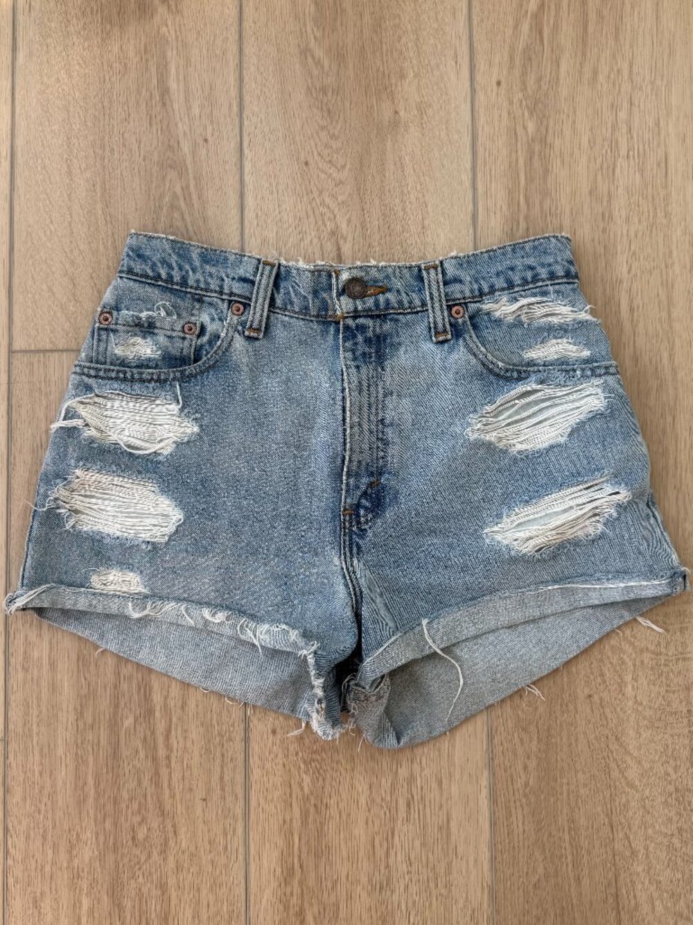 Levi's 551 Distressed Denim Shorts, Light Wash, High Rise, Size 27